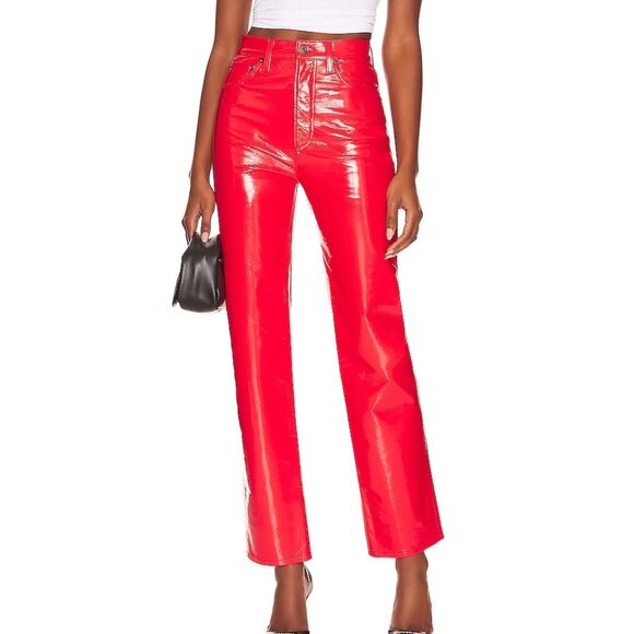 Agolde Recycled Leather 90's Pinch Waist in Chili Patent Size 26 NWT